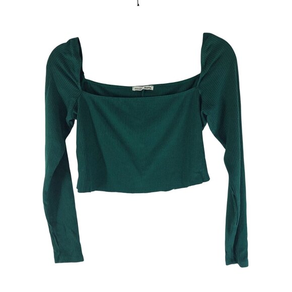 Reformation Jeans Crop Top Square Neck Long Sleeve Ribbed Green S - Picture 1 of 3